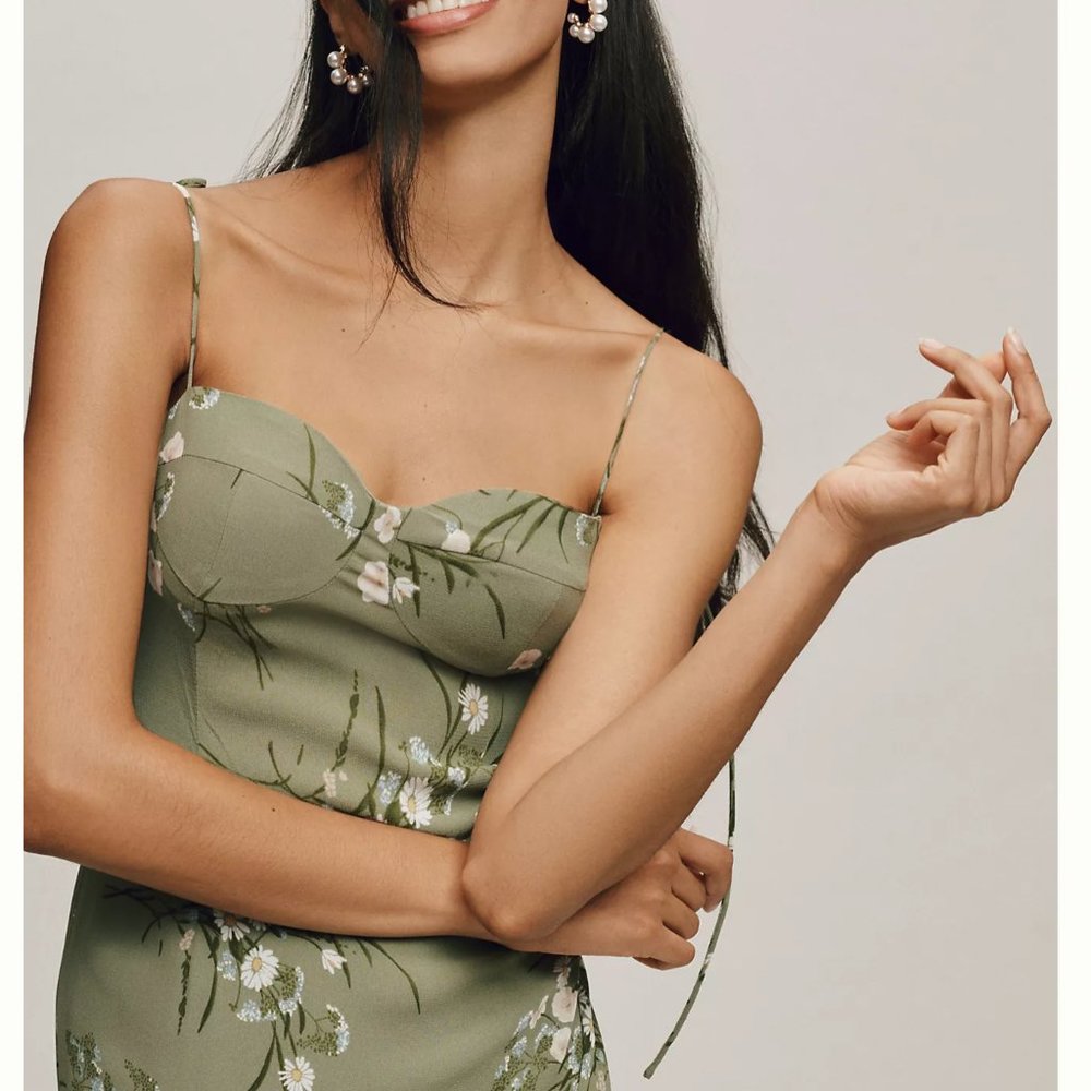 Reformation Olive Floral Bustier Midi Dress - Picture 2 of 8